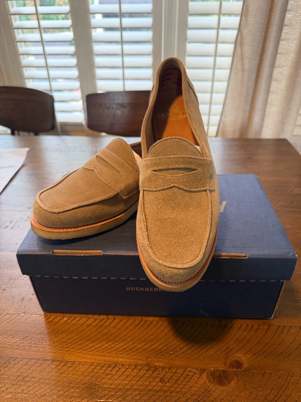 Sanders Made in England Suede Penny Loafers Crepe Sole Tan US11
